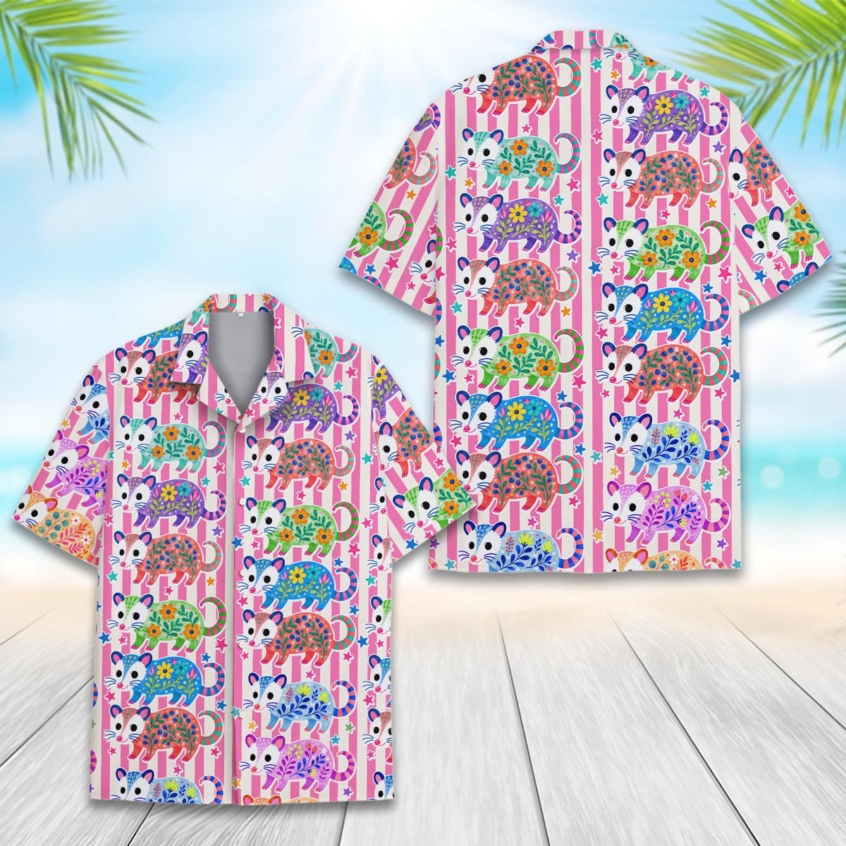 Floral Opossum Pink Stripe Summer Vacation – Hawaiian Shirt