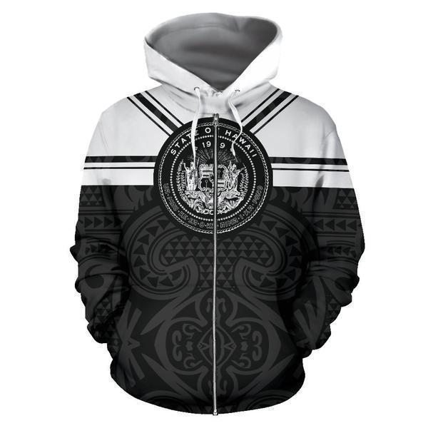 Hawaii Coat Of Arms Black White Art - 3D Hoodie