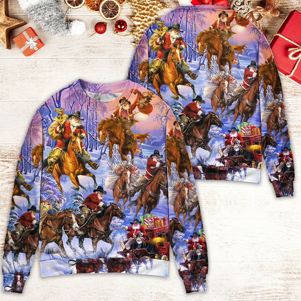 Christmas Santa And Horse Merry Xmas – Sweater - Ugly Christmas Sweater