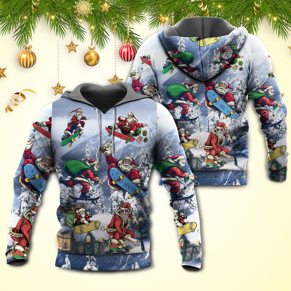 Santa Skateboard Snow Mountain - 3D Hoodie