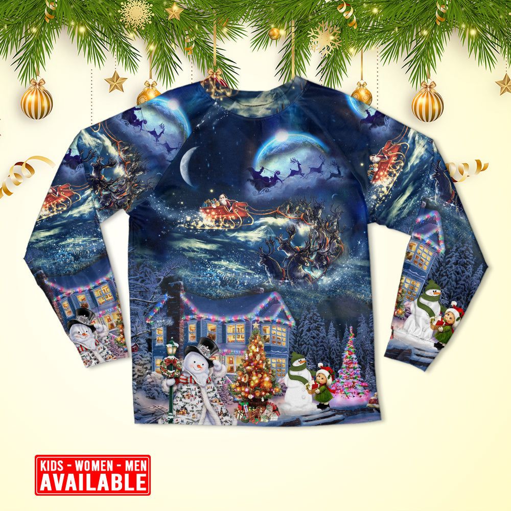 Christmas Santa Claus Family In Love Light Art Style - Pajamas Long Sleeve - Owls Matrix LTD