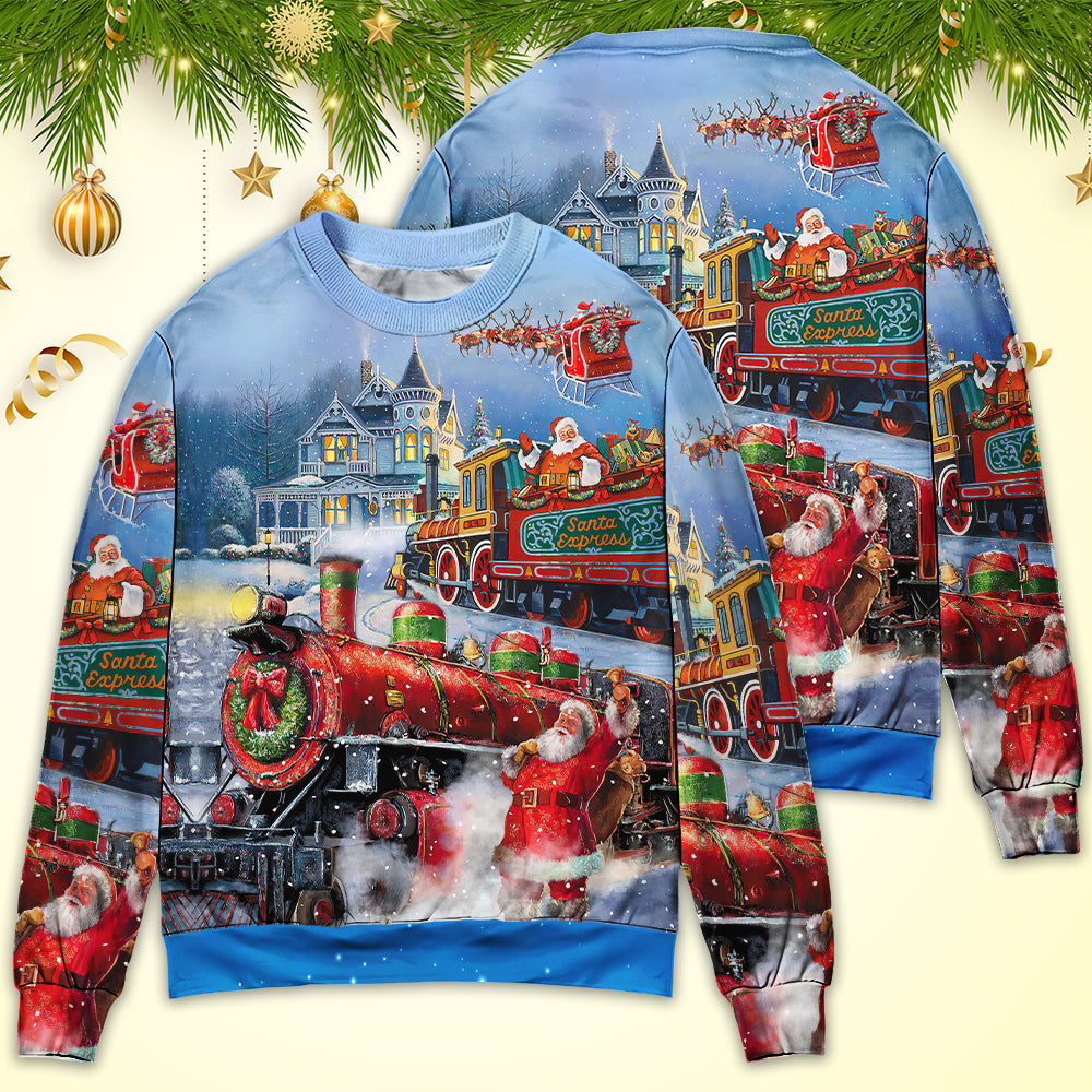 Christmas Santa Train Gift Painting Art – Sweater - Ugly Christmas Sweater