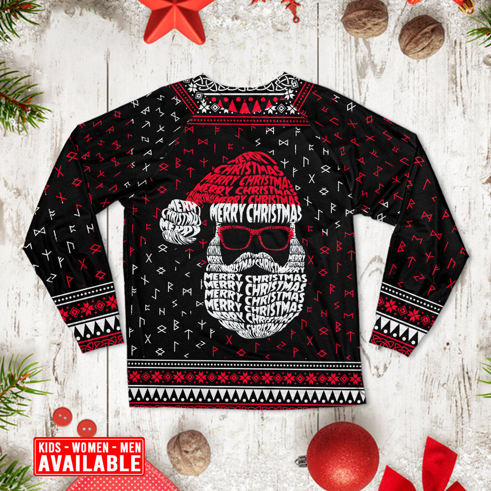 Christmas Santa Claus Retro Viking Pattern - Pajamas Long Sleeve - Owls Matrix LTD