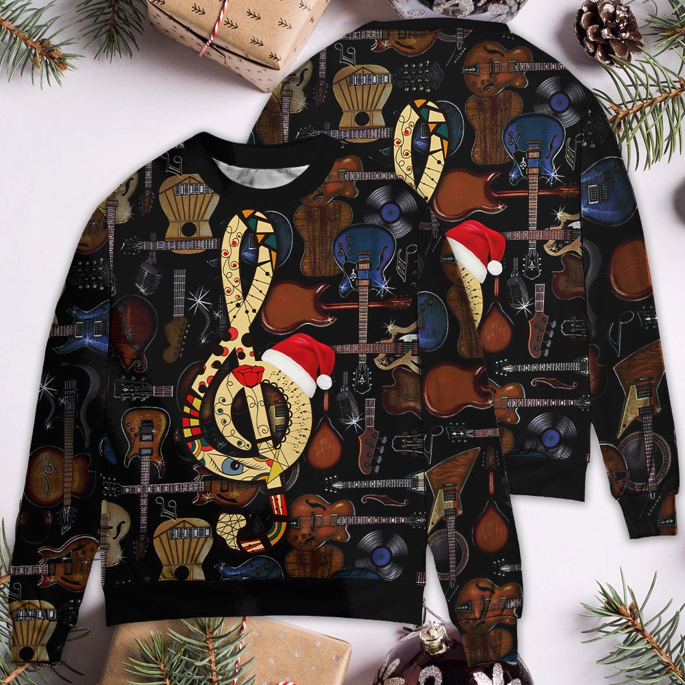 Christmas Guitar Happiness Santa Hat – Sweater - Ugly Christmas Sweater