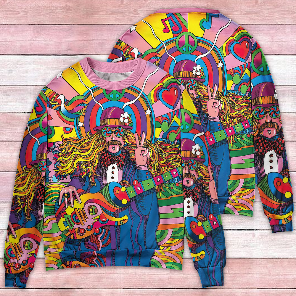 Hippie Rock Music Colorful Art – Sweater - Ugly Christmas Sweater