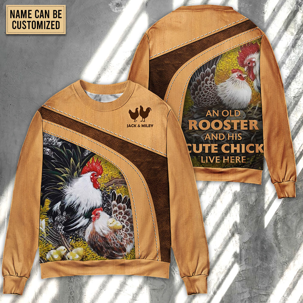 Old Rooster And Cute Chick Farm Art – Sweater - Ugly Christmas Sweater