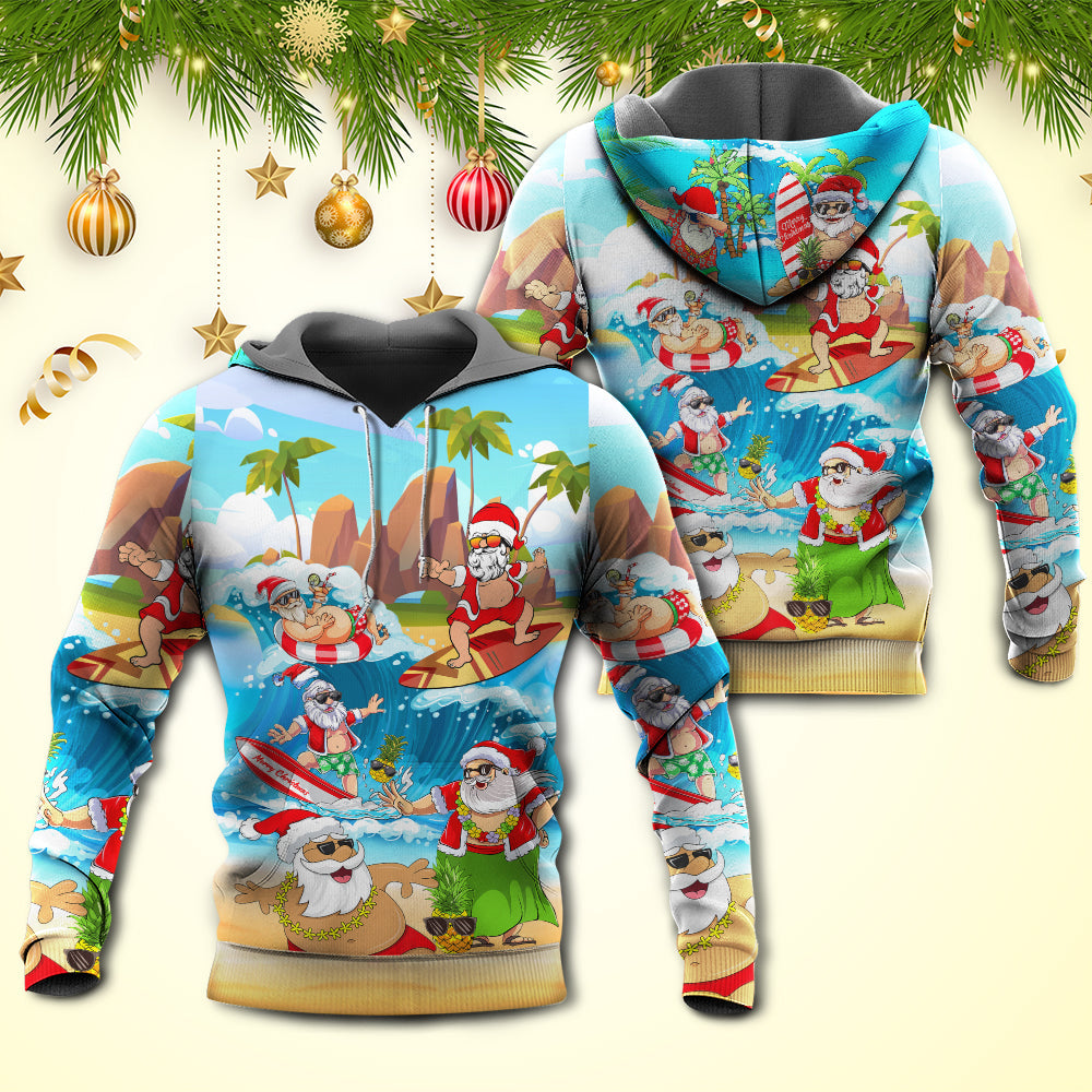 Christmas Santa Playing On Beach Tropical Funny - Hoodie