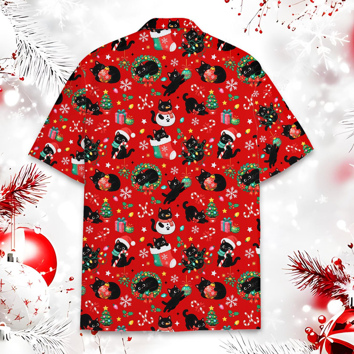 Black Cat Christmas Tree Snowman Holiday 2 – Hawaiian Shirt