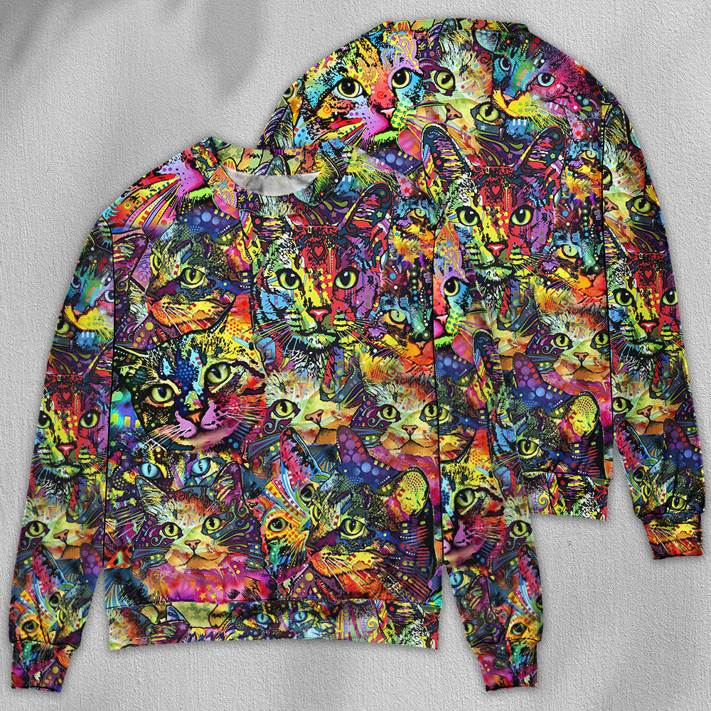 Smiling Colorful Cat Art Style – Sweater - Ugly Christmas Sweater