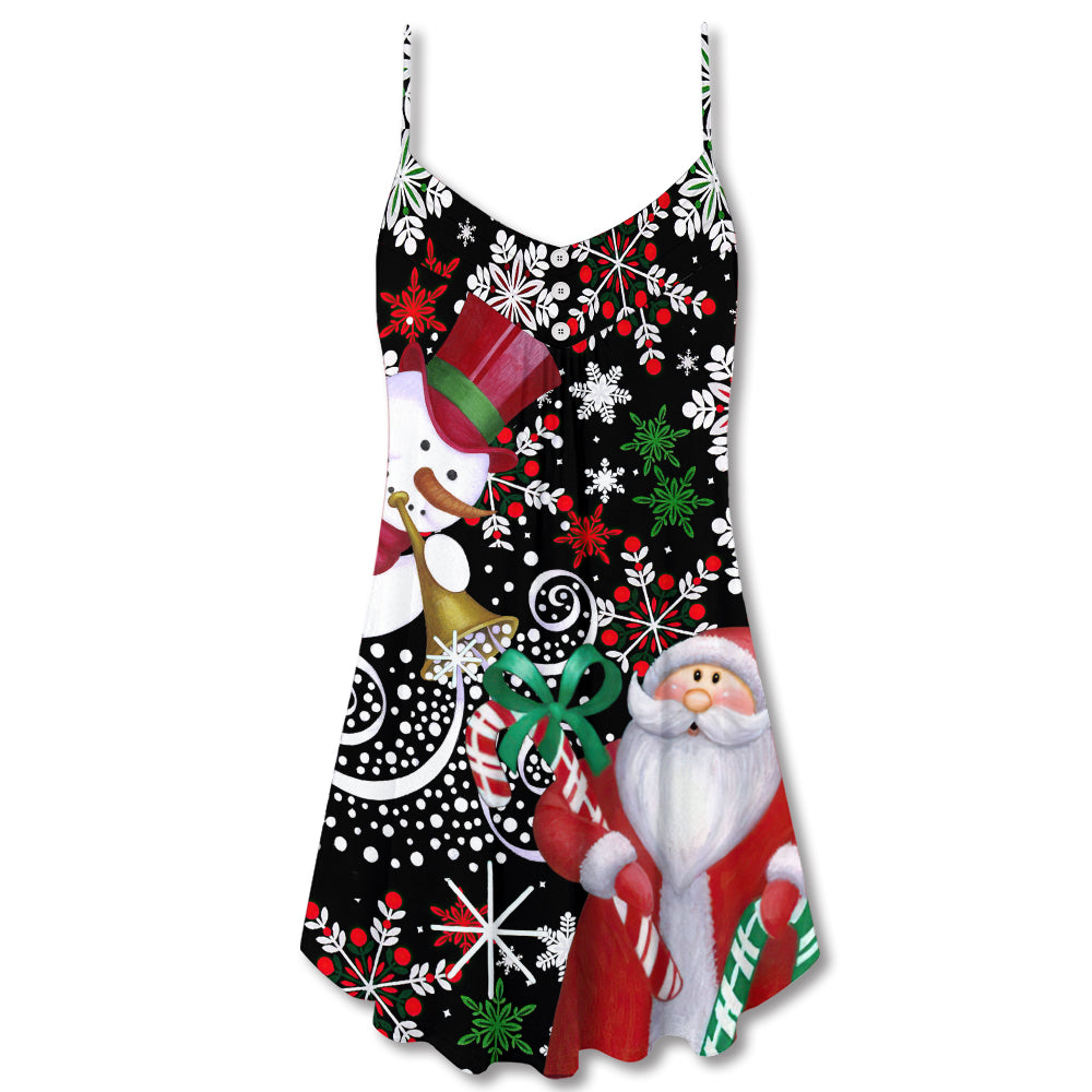 Snowy Day Santa Snowman – Women's Summer Sleeveless V-Neck Camisole Dress