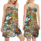 Hippie Beach Animals Love – Women's Summer Sleeveless V-Neck Camisole Dress