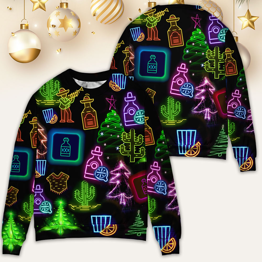 Christmas Neon Drink Art Style – Sweater - Ugly Christmas Sweater