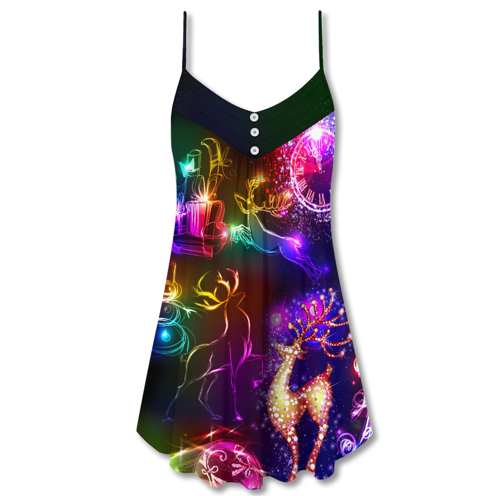 Neon Reindeer Bright Lights – Women's Summer Sleeveless V-Neck Camisole Dress