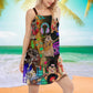 Rocker Cat Lovely Vibes – Women's Summer Sleeveless V-Neck Camisole Dress