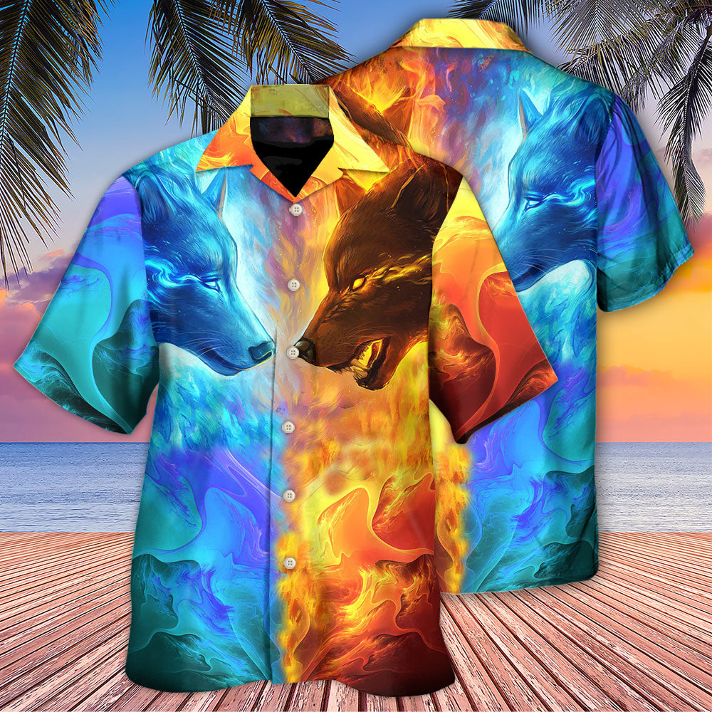 Wolf Couple Fire Energy Fantasy Art – Hawaiian Shirt