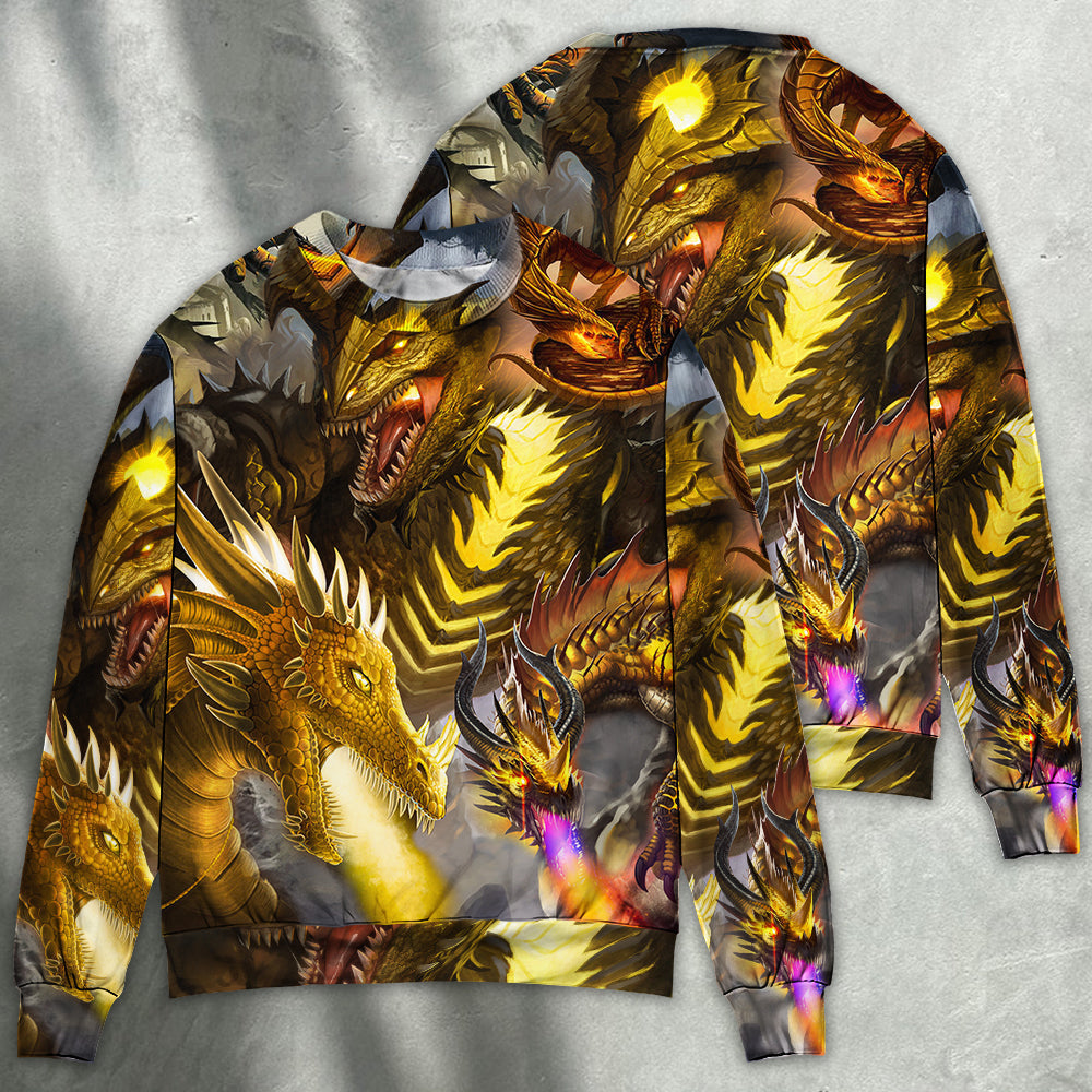 Golden Dragon Skull Fantasy Art – Sweater - Ugly Christmas Sweater