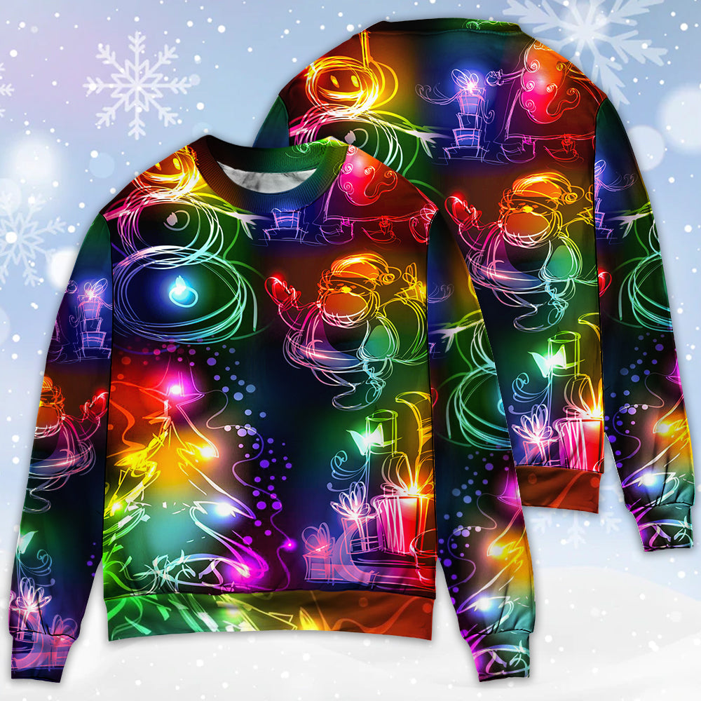 Christmas Santa Tree Snowman Neon Light Style – Sweater - Ugly Christmas Sweater
