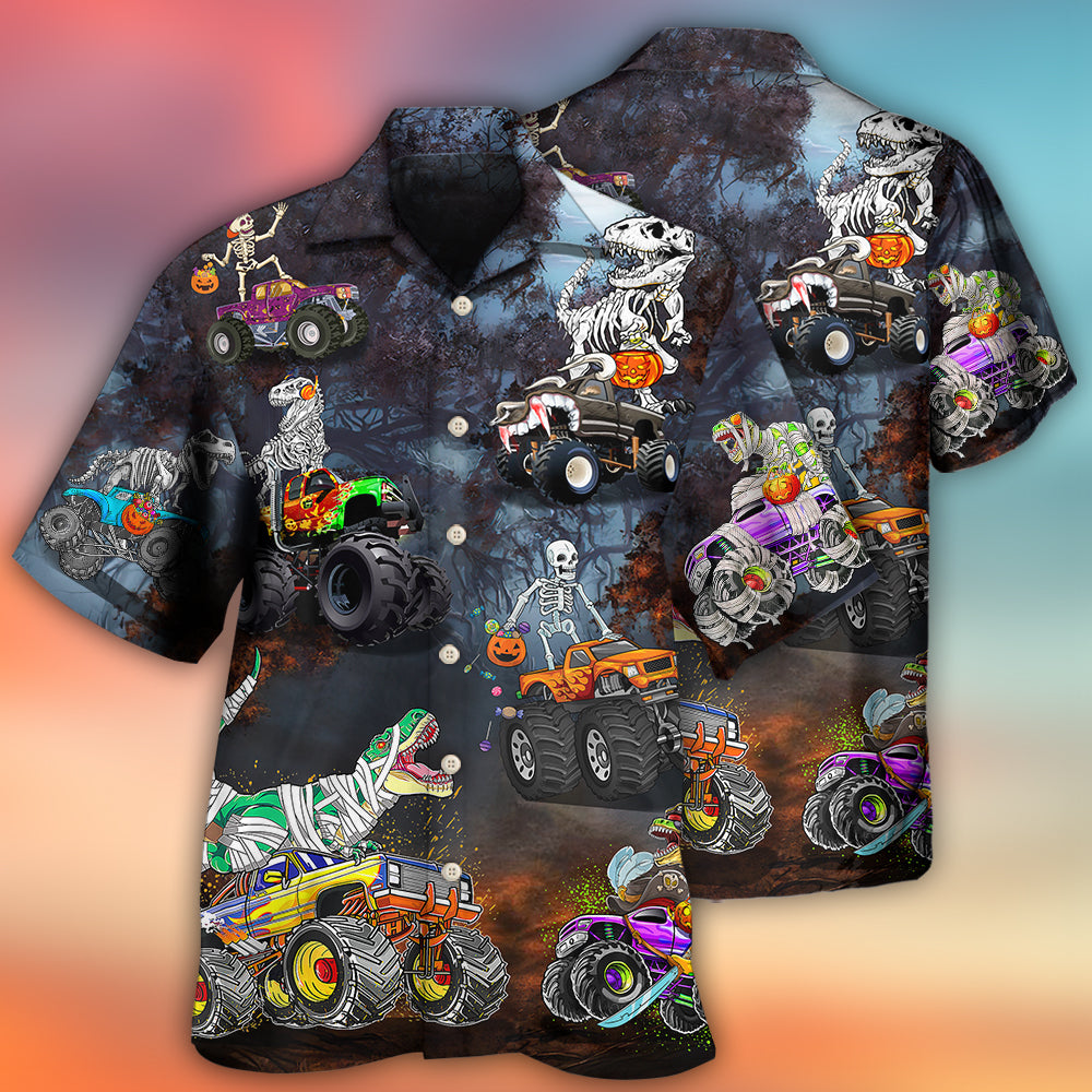 Skeleton Dinosaur Driving Monster Truck – Hawaiian Shirt