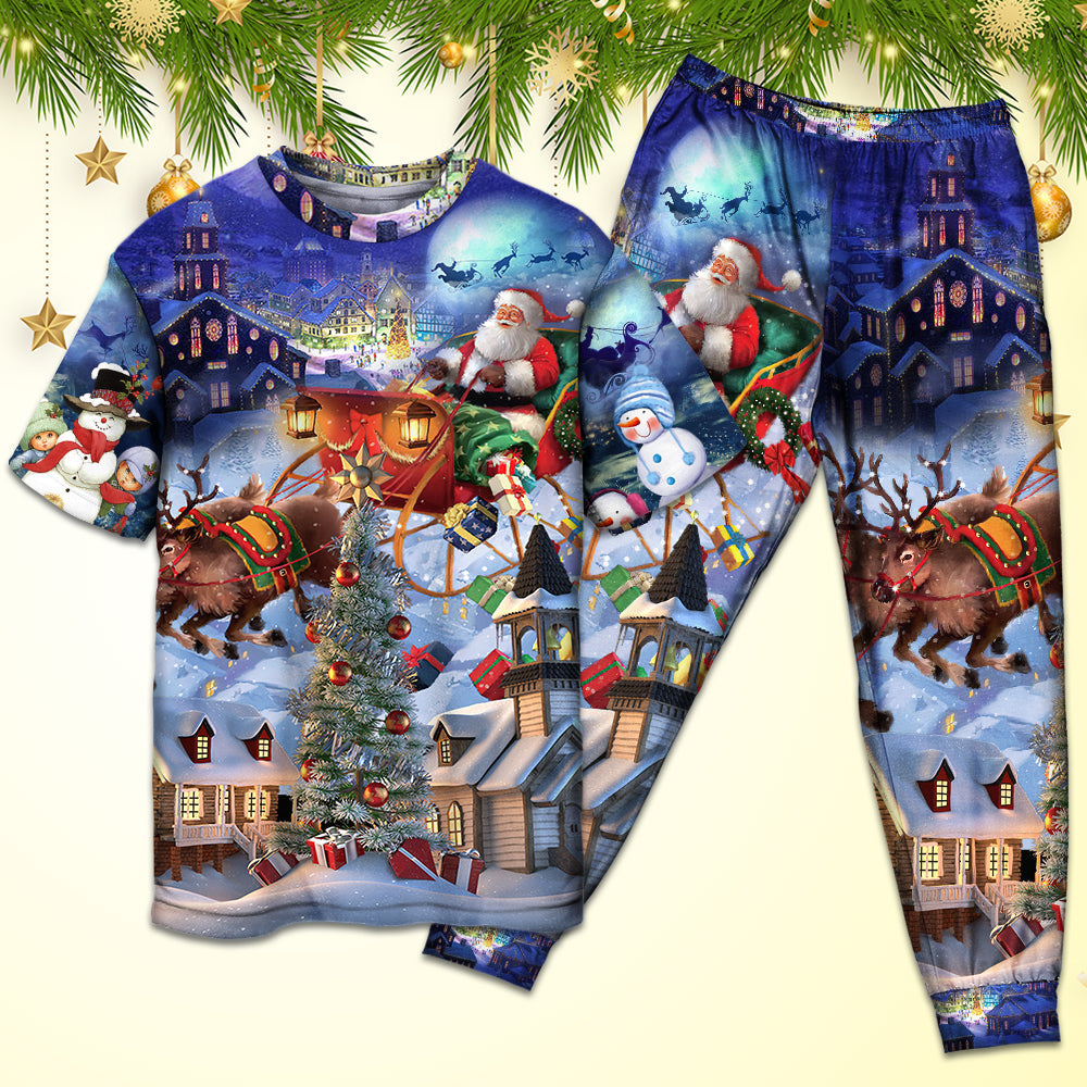 Christmas Rudolph Santa Claus Reindeer Gift Light Art Style - Pajamas Short Sleeve - Owls Matrix LTD