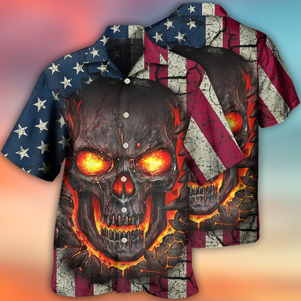 Burning Skull Angry Patriotic Vintage - Hawaiian Shirt