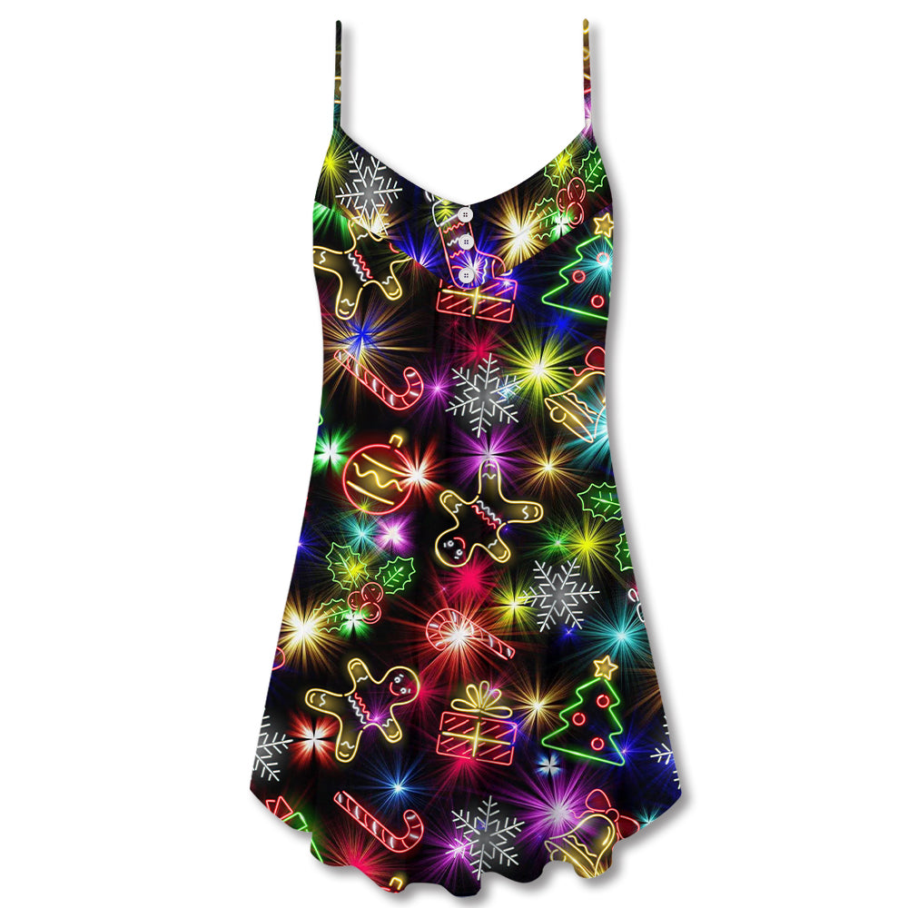 Christmas Tree Gifts Gingerbread Neon – Women's Summer Sleeveless V-Neck Camisole Dress