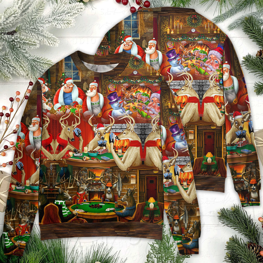 Christmas Poker Night Santa And Friends – Sweater - Ugly Christmas Sweater