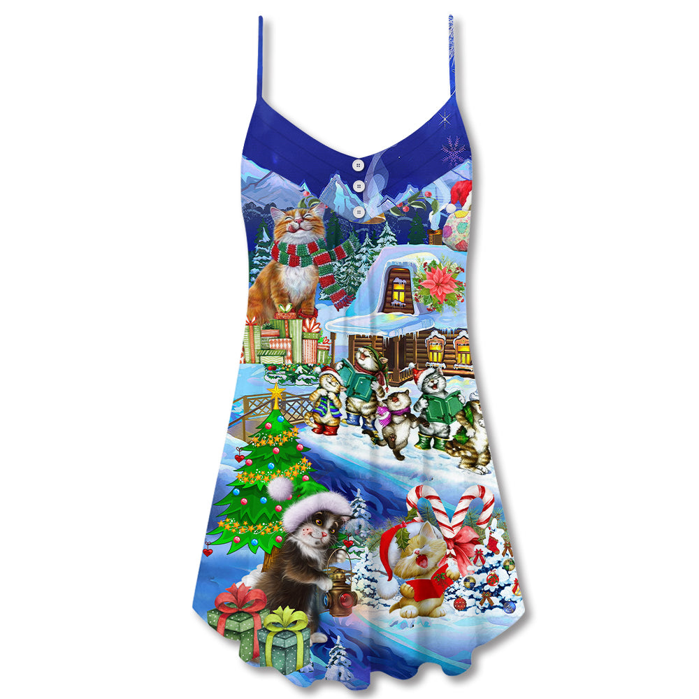 Christmas Cats Santa Love Gifts – Women's Summer Sleeveless V-Neck Camisole Dress