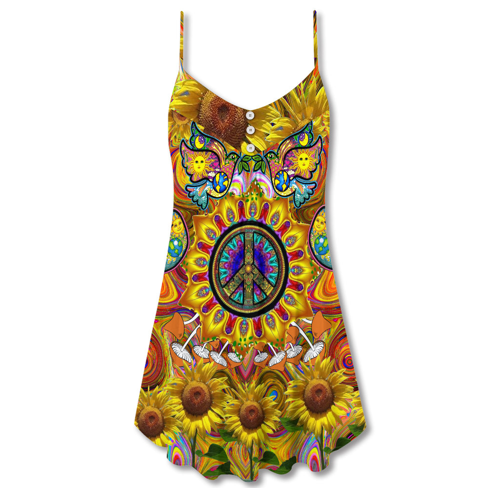 Hippie Sunflowers Love Sunshine – Women's Summer Sleeveless V-Neck Camisole Dress