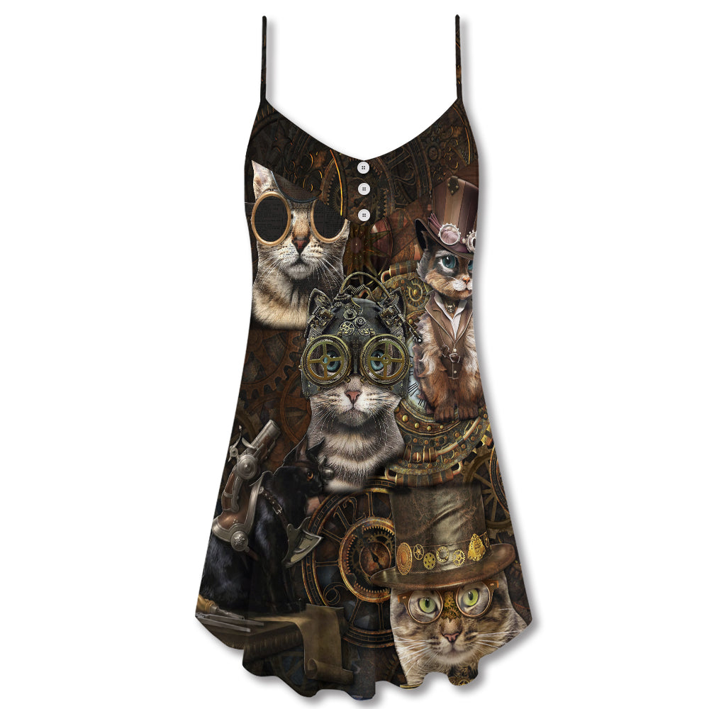 Steampunk Vintage Cat Style – Women's Summer Sleeveless V-Neck Camisole Dress