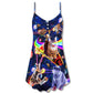 Space Galaxy Cat Ride – Women's Summer Sleeveless V-Neck Camisole Dress