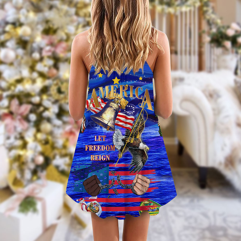 Freedom Reign Christmas Theme – Women's Summer Sleeveless V-Neck Camisole Dress
