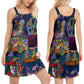 Hippie Skull Dancing Moon – Women's Summer Sleeveless V-Neck Camisole Dress
