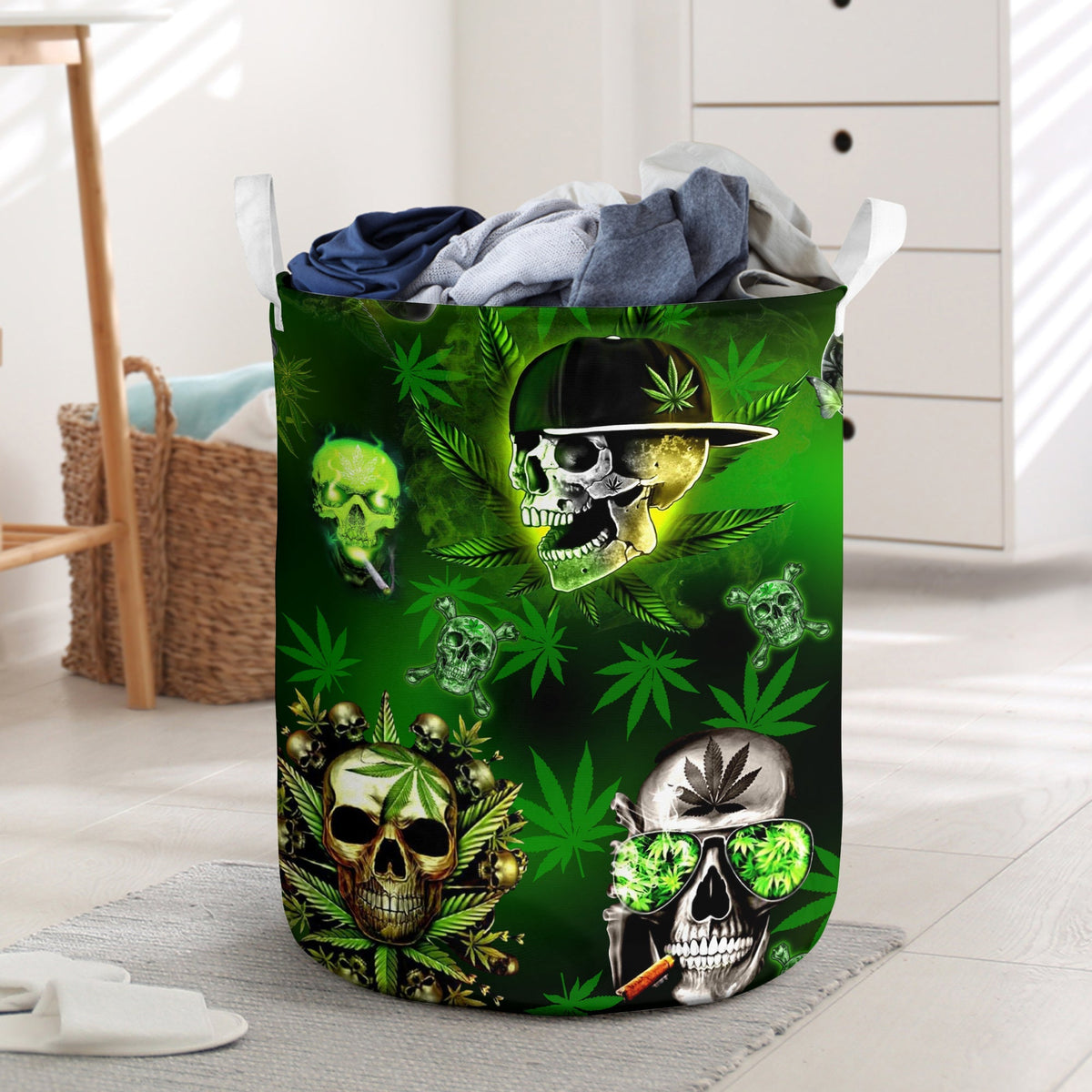 Skull Let's Get High Green - Laundry Basket - Owls Matrix LTD