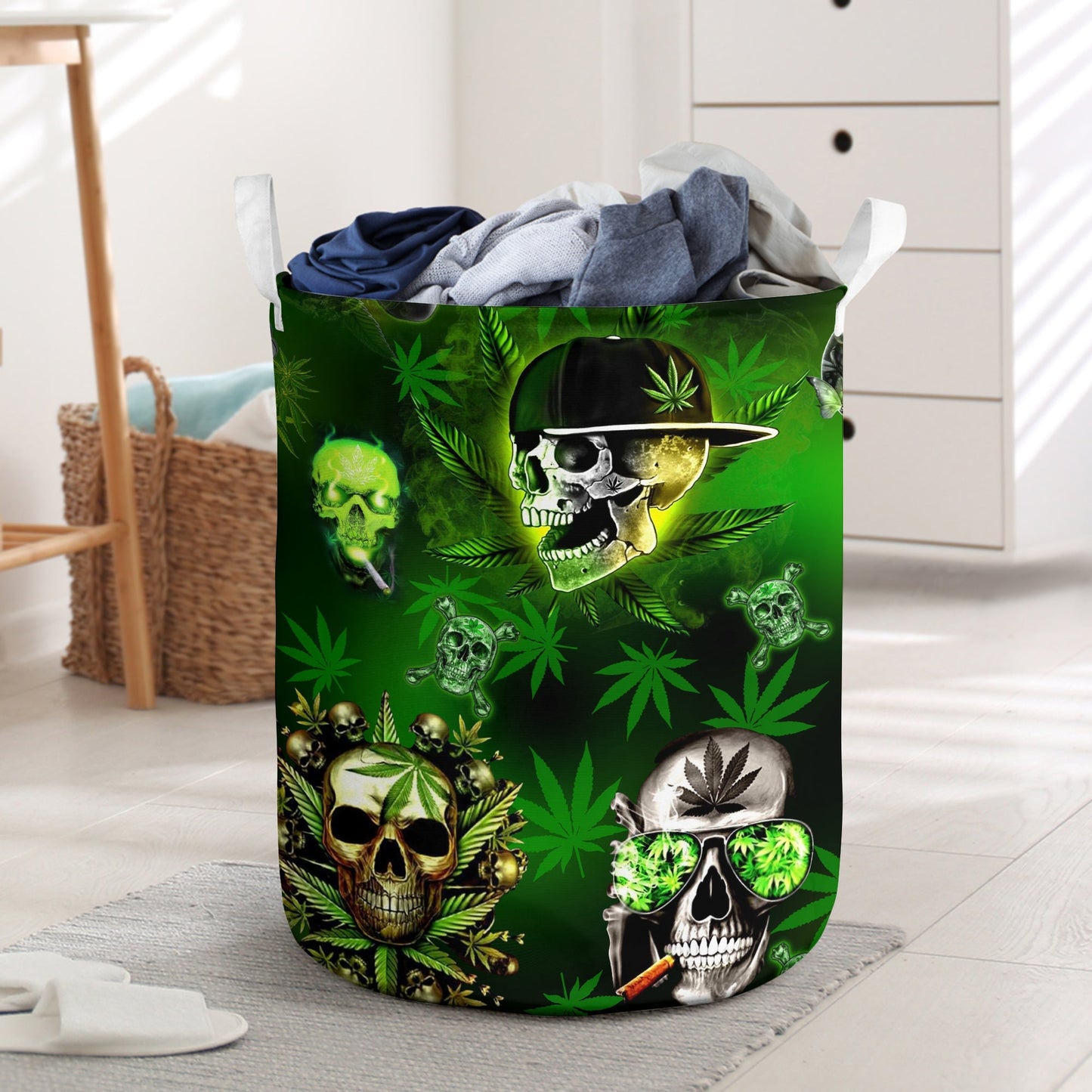 Skull Let's Get High Green - Laundry Basket - Owls Matrix LTD