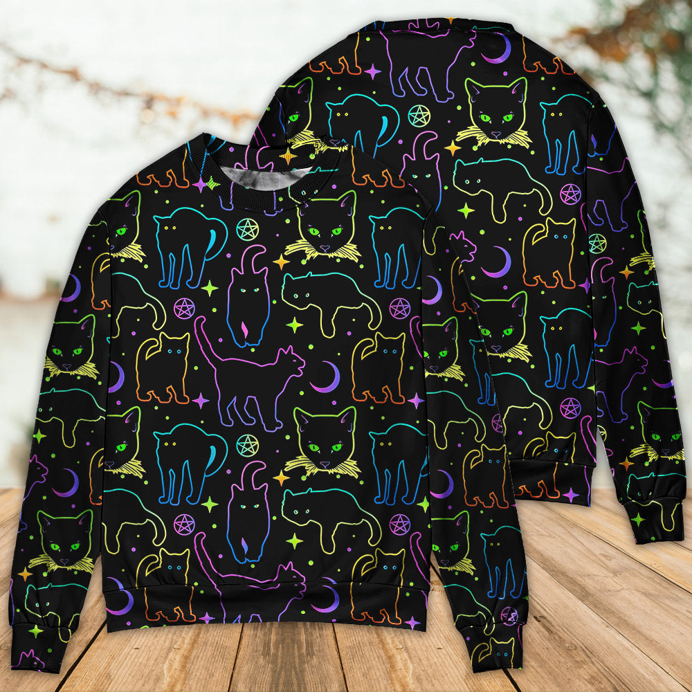 Neon Colorful Cat Playing Art – Sweater - Ugly Christmas Sweater