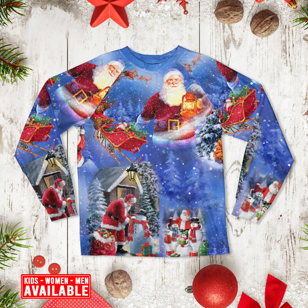 Christmas Merry Xmas Santa Claus Is Coming To Town - Pajamas Long Sleeve - Owls Matrix LTD