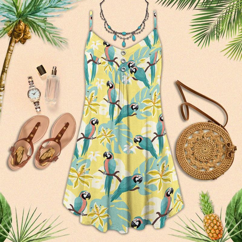 Parrot Summer Vibes Limited 3 – Women's Summer Sleeveless V-Neck Camisole Dress