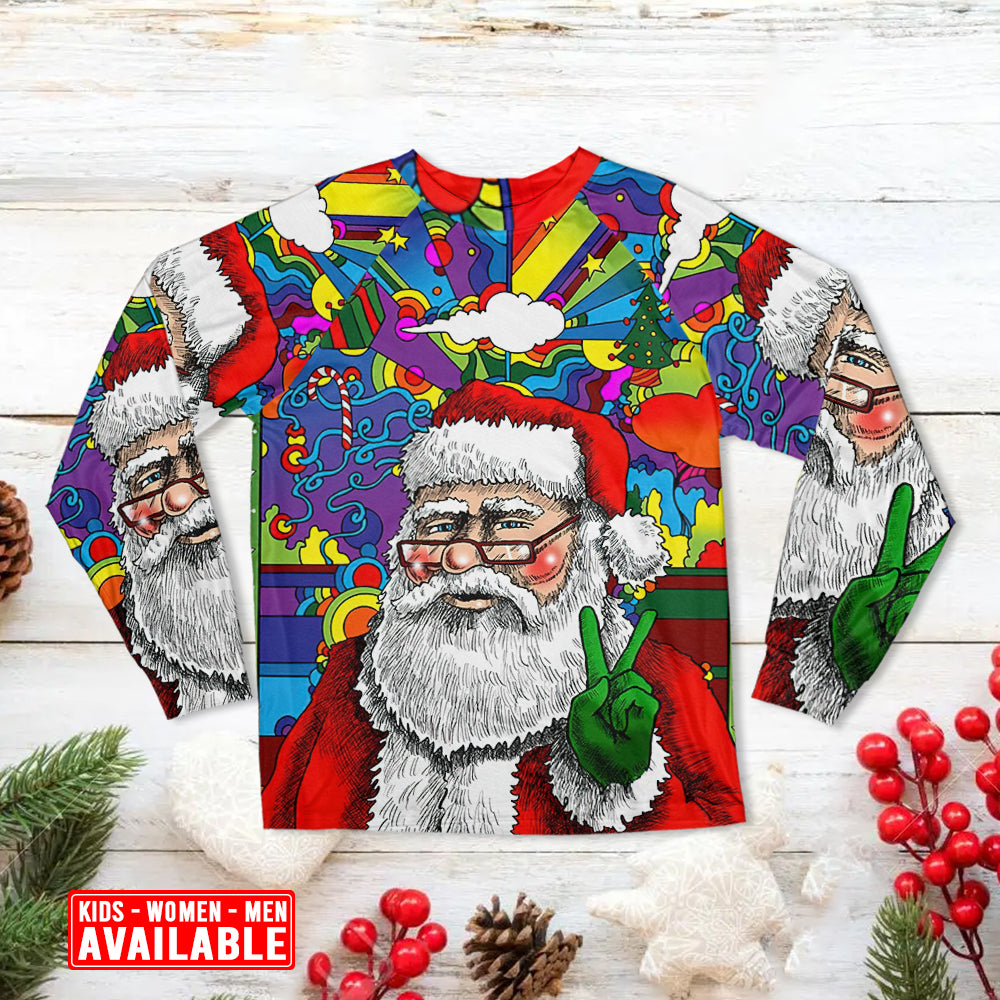 Christmas Hippie Santa Claus - Pajamas Long Sleeve - Owls Matrix LTD