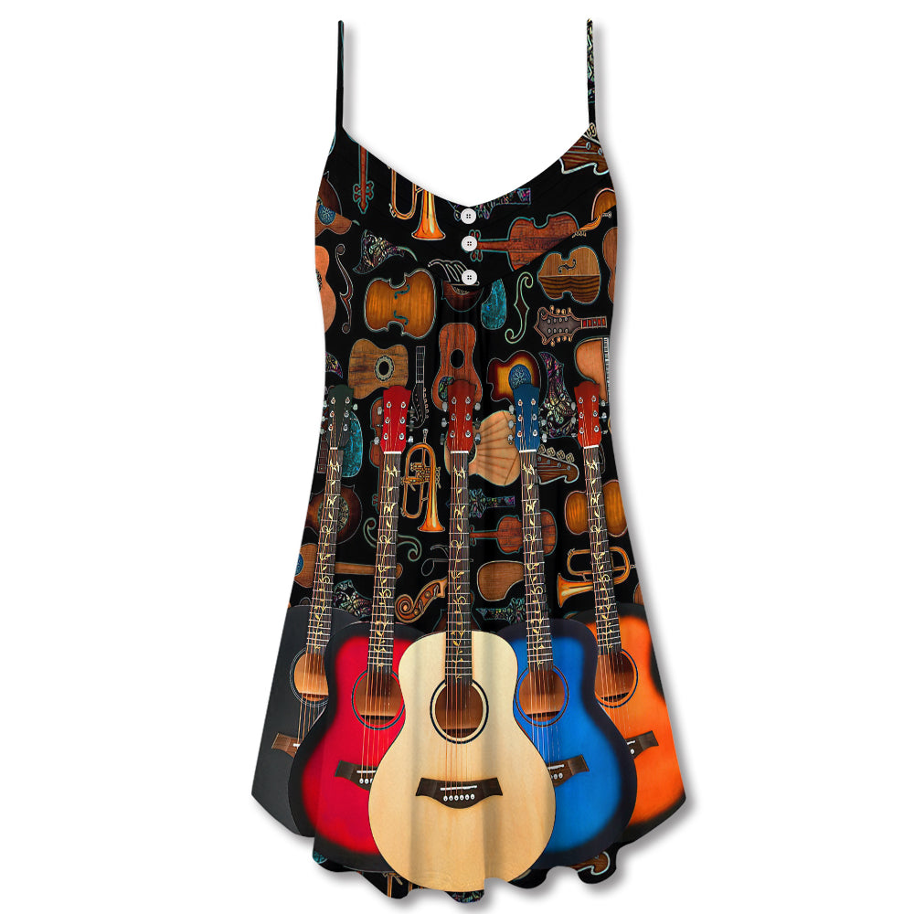 Guitar Lover Happy Life Music – Women's Summer Sleeveless V-Neck Camisole Dress