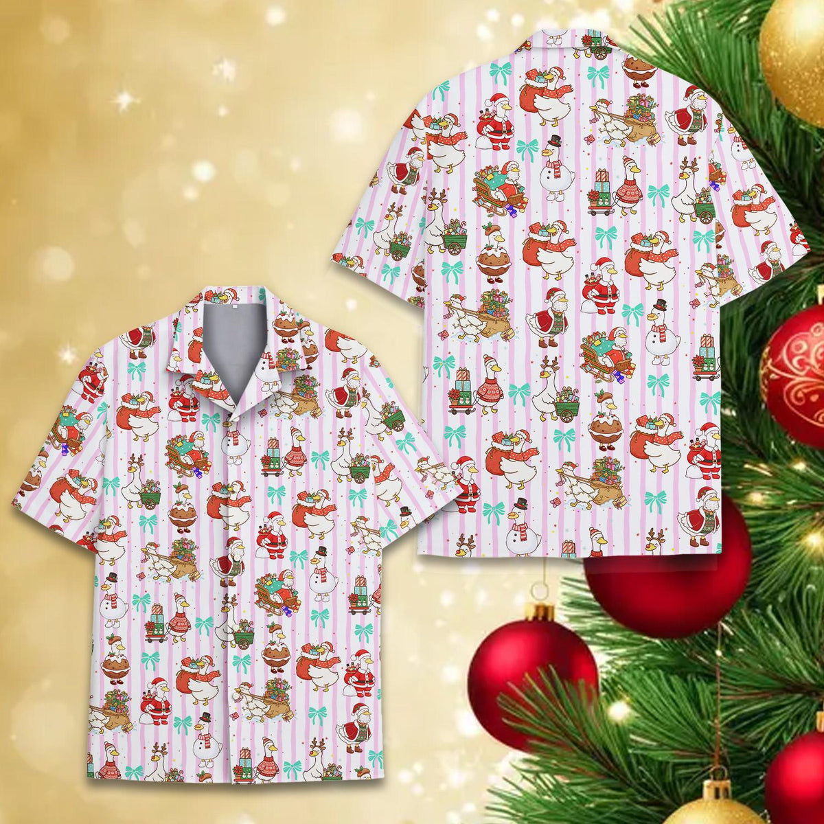 Santa Duck Goose Snowflake Christmas Holiday – Hawaiian Shirt