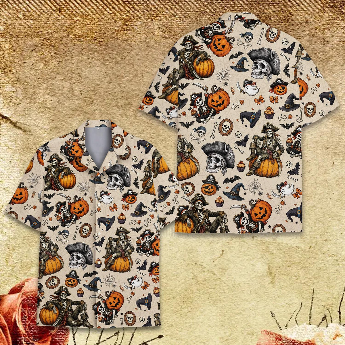 Pirate Skull Skeleton Pumpkin Spooky Halloween – Hawaiian Shirt