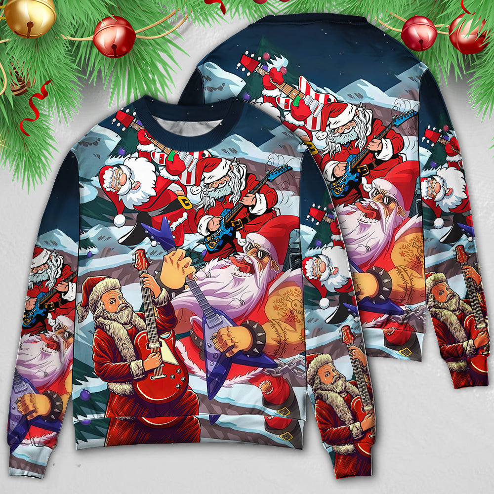 Christmas Santa With Electric Guitar – Sweater - Ugly Christmas Sweater
