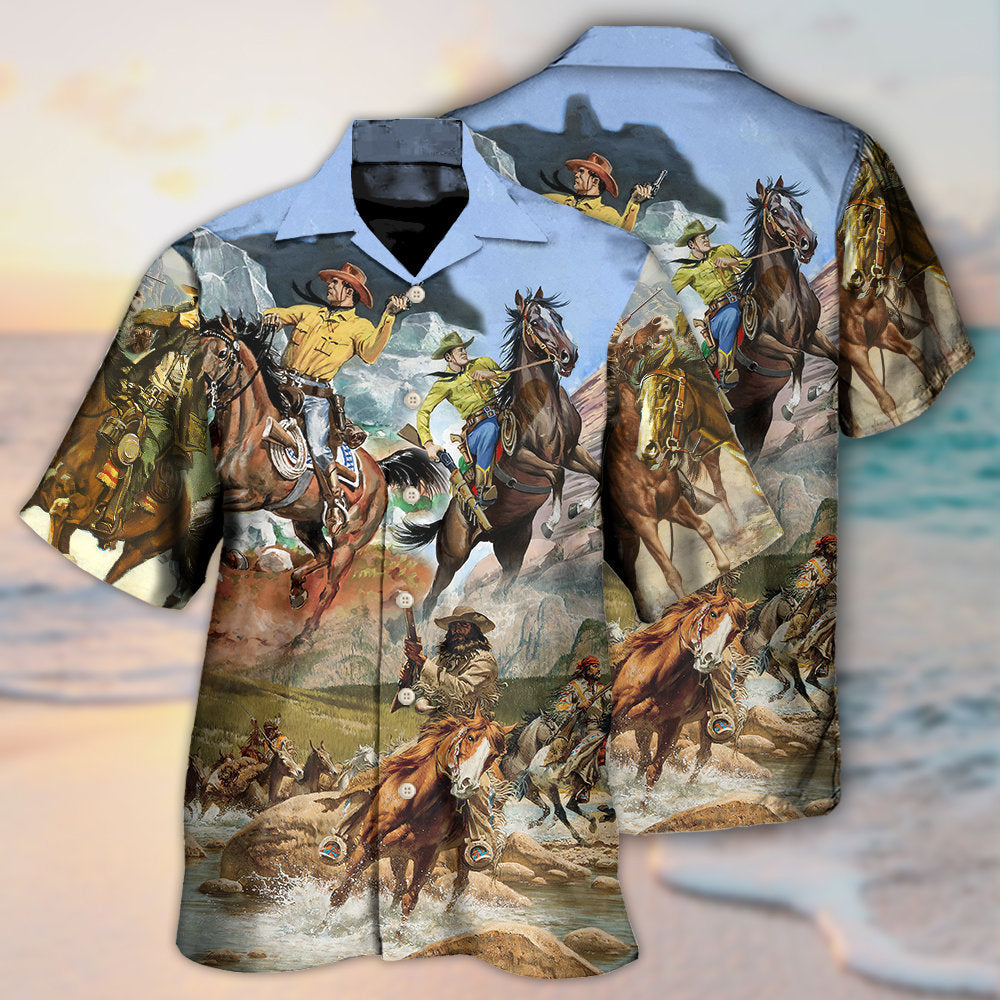 Cowboy Riding Horse Desert Western Art – Hawaiian Shirt