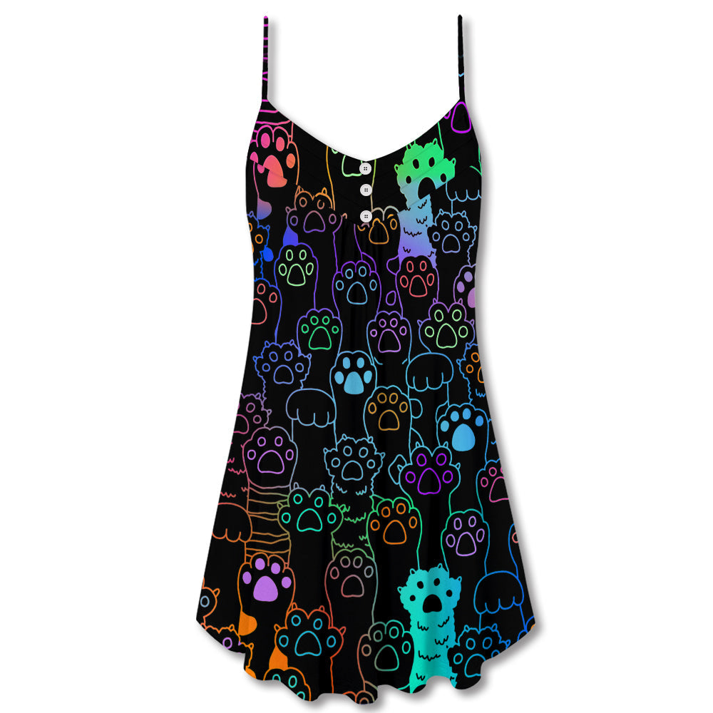 Cute Little Cat Paw Print – Women's Summer Sleeveless V-Neck Camisole Dress