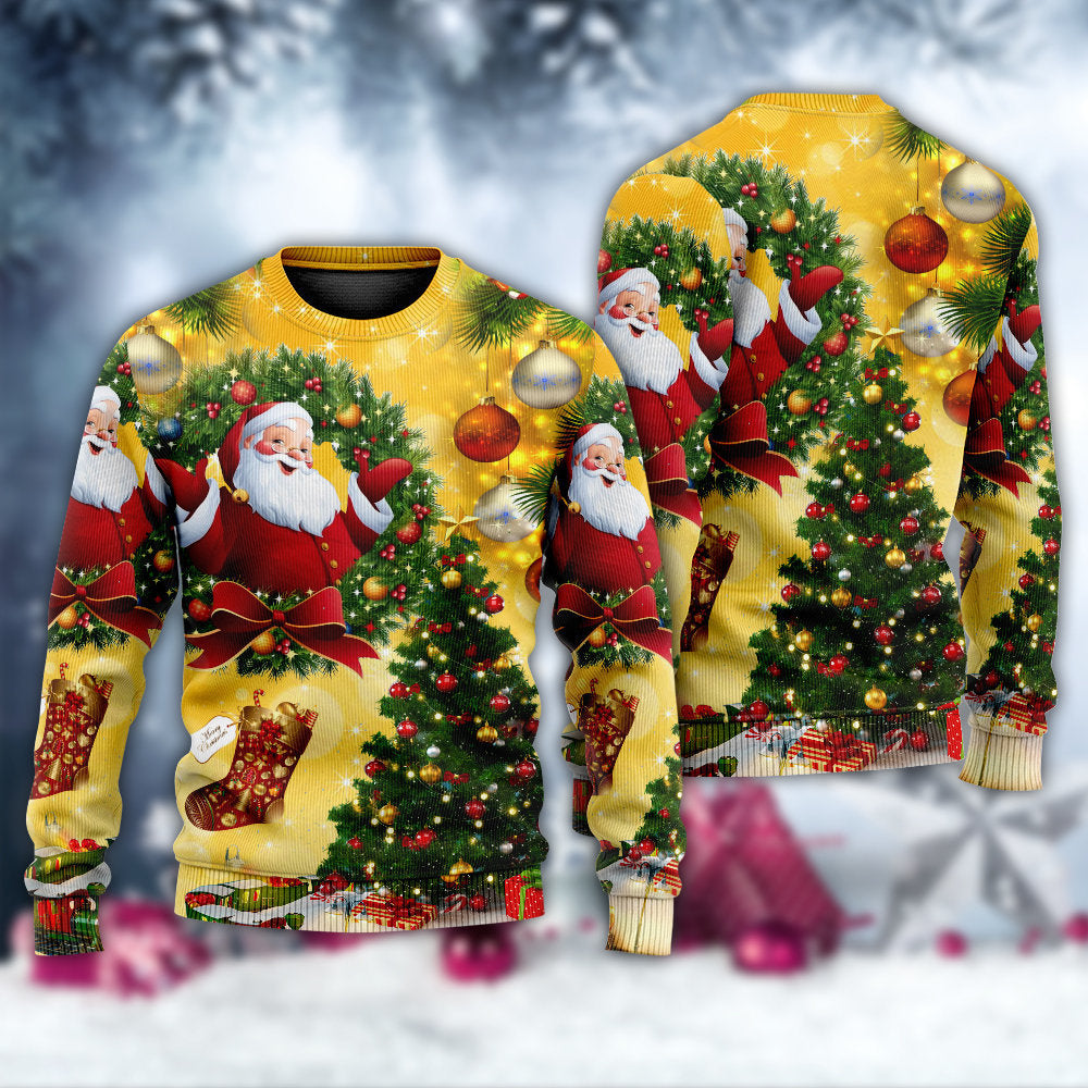 Christmas Tree Yellow Santa Art – Sweater - Ugly Christmas Sweater