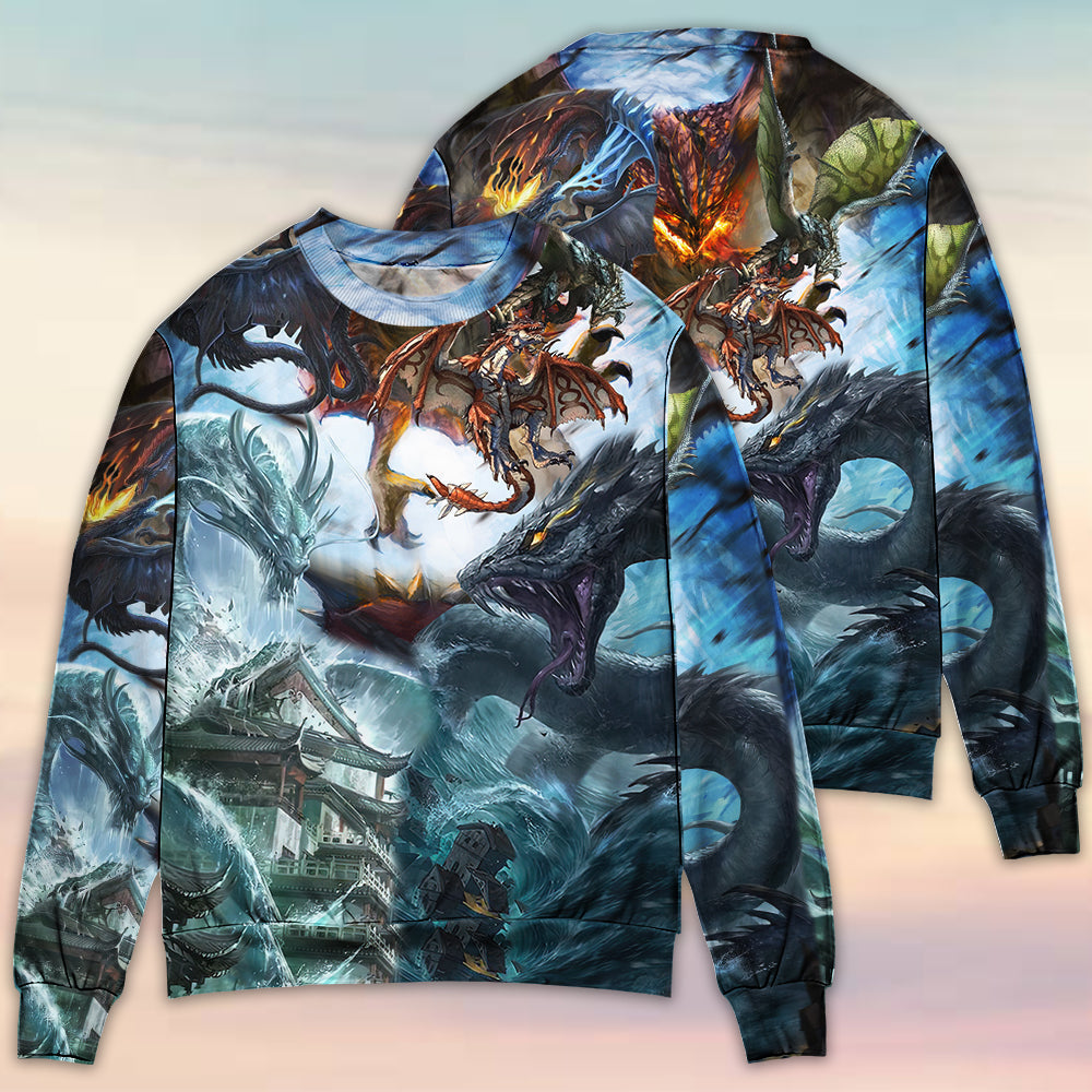 Epic Dragon Battle Fantasy Art – Sweater - Ugly Christmas Sweater