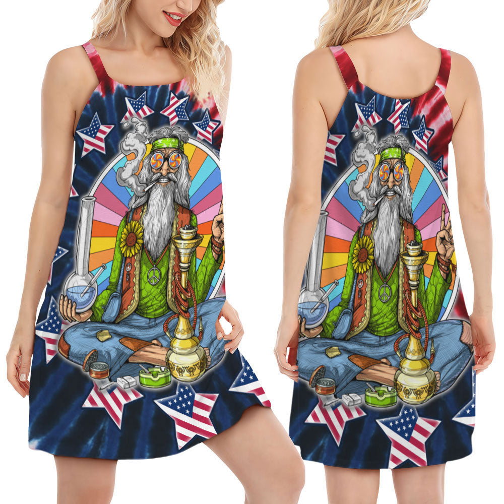 Hippie Tie Dye Independence – Women's Summer Sleeveless V-Neck Camisole Dress
