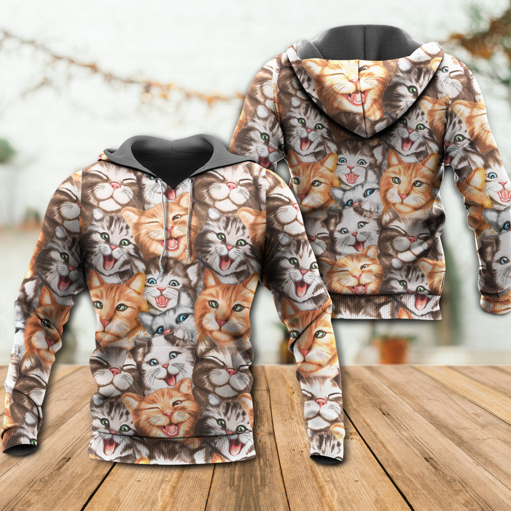 Cute Funny Cat Happy Life Art – 3D Hoodie