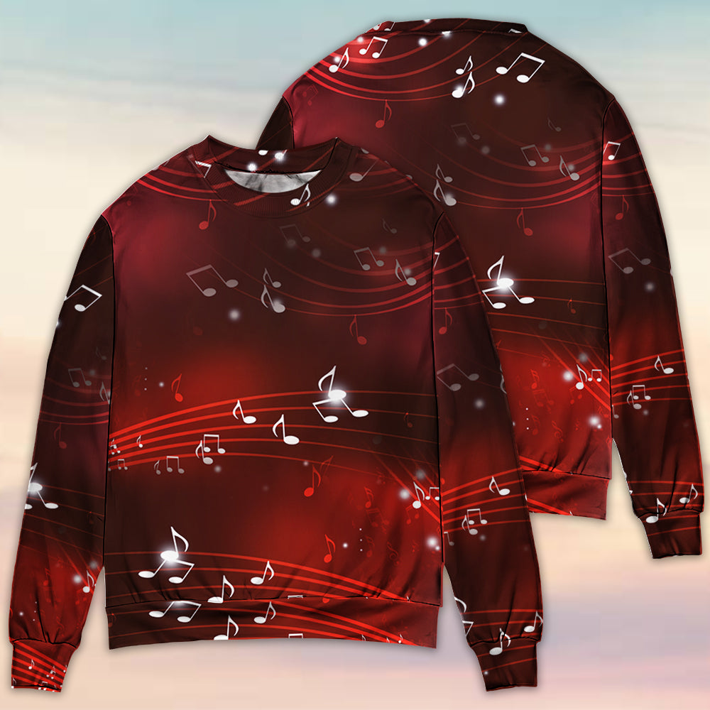Music Notes Blurry Lights Dark Red – Sweater - Ugly Christmas Sweater