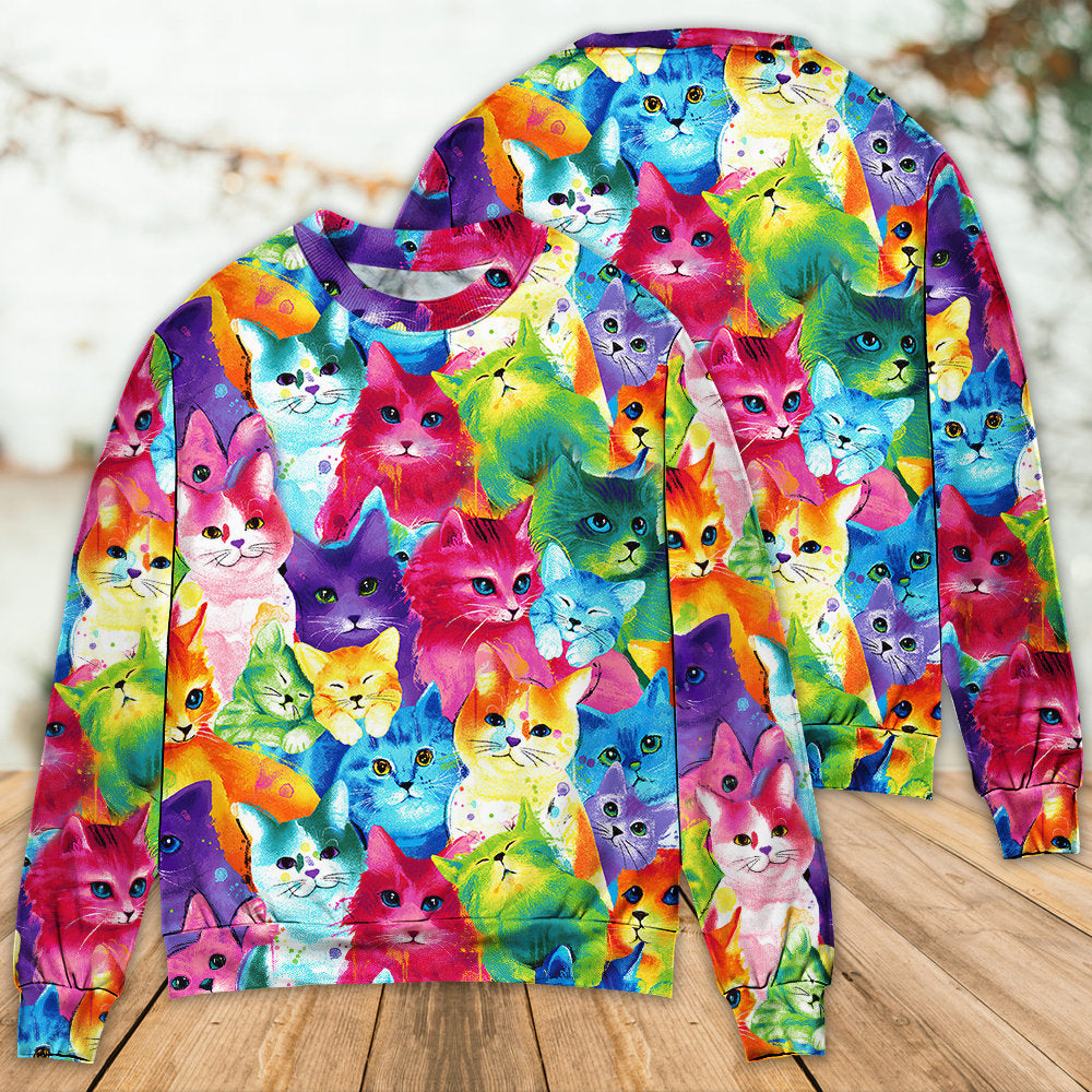 Colorful Cute Kitten Happy Life Art – Sweater - Ugly Christmas Sweater